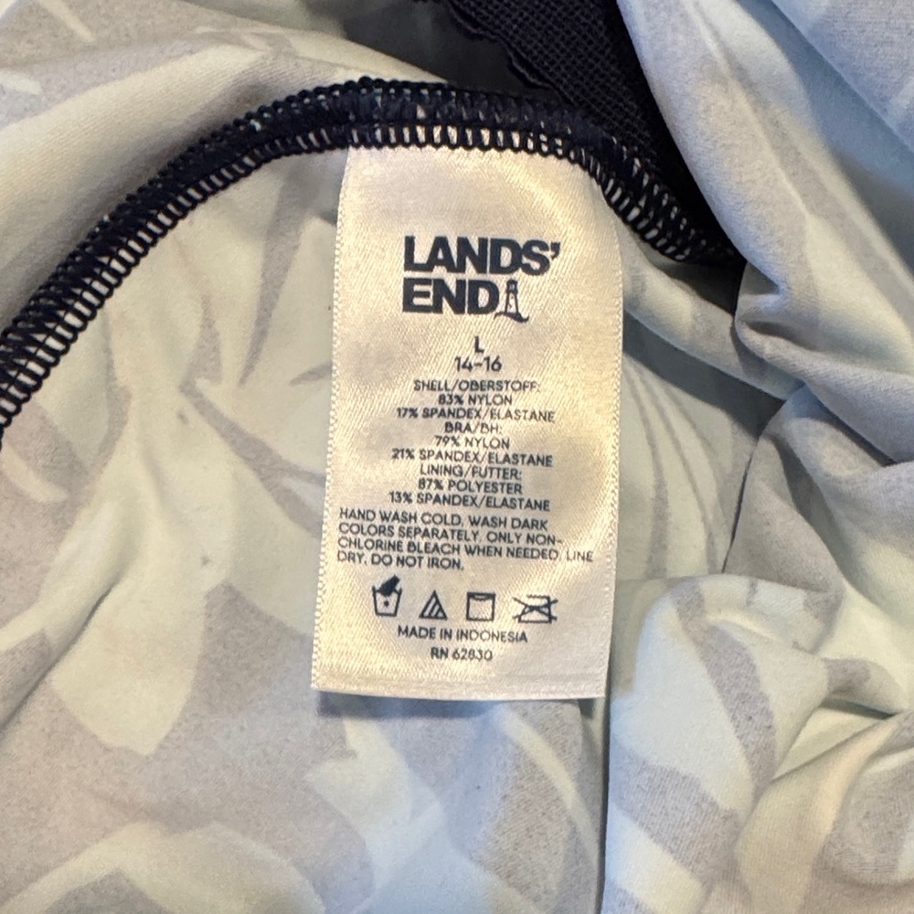 Lands' End Blue and Aqua Tropical Print Women's Swim Camisole - Picture 6 of 6